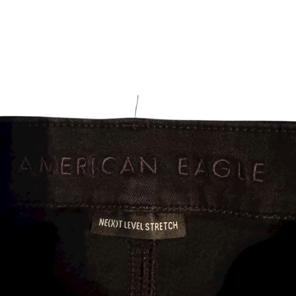 American Eagle Curvy High Rise Jeans Jeggings Size 8 Black Distressed Grunge - Picture 5 of 8